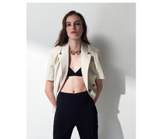 High-Waisted Linen Pants with Tailored Seams and Flared Legs for Summer Styling