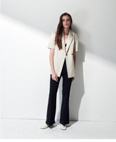 High-Waisted Linen Pants with Tailored Seams and Flared Legs for Summer Styling