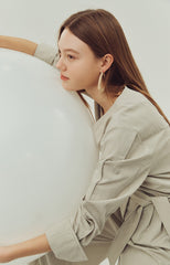 Wide-Leg Belted Linen Jumpsuit with Button Detail and Long Sleeves for Women