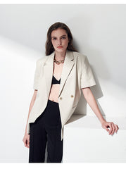 High-Waisted Linen Pants with Tailored Seams and Flared Legs for Summer Styling