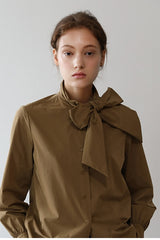 Elegant Long Sleeve Linen Blouse with Tie Neck Detail – Lightweight Women’s Shirt Top