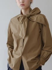 Elegant Long Sleeve Linen Blouse with Tie Neck Detail – Lightweight Women’s Shirt Top