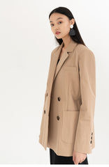 Double-Breasted Linen Blazer with Notch Lapels and Tailored Longline Silhouette