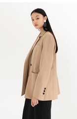 Double-Breasted Linen Blazer with Notch Lapels and Tailored Longline Silhouette