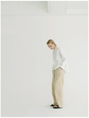 Women's Relaxed Fit Linen Blouse with Band Collar and Button Detail – Lightweight Summer Top