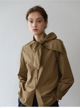 Elegant Long Sleeve Linen Blouse with Tie Neck Detail – Lightweight Women’s Shirt Top