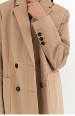 Double-Breasted Linen Blazer with Notch Lapels and Tailored Longline Silhouette