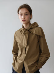 Elegant Long Sleeve Linen Blouse with Tie Neck Detail – Lightweight Women’s Shirt Top