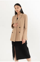 Double-Breasted Linen Blazer with Notch Lapels and Tailored Longline Silhouette