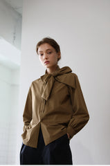 Elegant Long Sleeve Linen Blouse with Tie Neck Detail – Lightweight Women’s Shirt Top