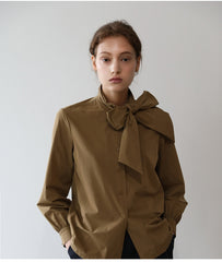 Elegant Long Sleeve Linen Blouse with Tie Neck Detail – Lightweight Women’s Shirt Top