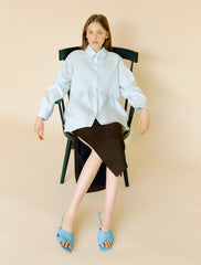 Women's Linen Button-Down Shirt with Gathered Waist and Long Sleeves – Tailored Fit Blouse