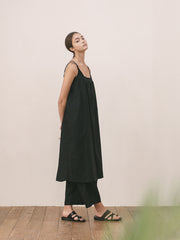 Women's A-Line Sleeveless Linen Dress with Adjustable Straps – Lightweight Summer Midi Dress