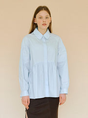 Women's Linen Button-Down Shirt with Gathered Waist and Long Sleeves – Tailored Fit Blouse
