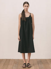 Women's A-Line Sleeveless Linen Dress with Adjustable Straps – Lightweight Summer Midi Dress