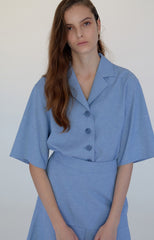 Elegant Button-Down Linen Midi Dress with Notched Collar and Flared Hemline