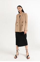 High-Waisted Linen Skirt with Center Slit and Midi Length for Refined Everyday Styling