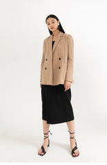 High-Waisted Linen Skirt with Center Slit and Midi Length for Refined Everyday Styling