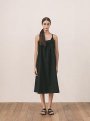 Women's A-Line Sleeveless Linen Dress with Adjustable Straps – Lightweight Summer Midi Dress