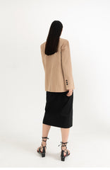 High-Waisted Linen Skirt with Center Slit and Midi Length for Refined Everyday Styling