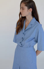Elegant Button-Down Linen Midi Dress with Notched Collar and Flared Hemline