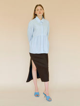 Women's Linen Button-Down Shirt with Gathered Waist and Long Sleeves – Tailored Fit Blouse