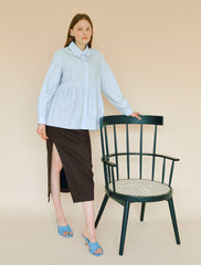 Women's Linen Button-Down Shirt with Gathered Waist and Long Sleeves – Tailored Fit Blouse