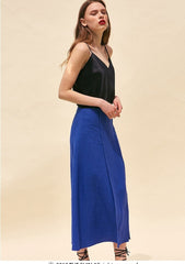 High-Waisted Linen Midi Skirt with Front Slit and Flared Hem for Effortless Summer Elegance