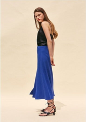 High-Waisted Linen Midi Skirt with Front Slit and Flared Hem for Effortless Summer Elegance