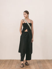 Women's Linen Smocked Midi Dress with Button Front and Spaghetti Straps – Lightweight Summer Style