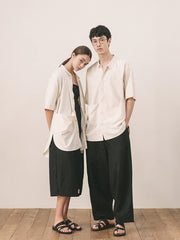 Women's Linen Smocked Midi Dress with Button Front and Spaghetti Straps – Lightweight Summer Style