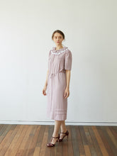 Linen Midi Dress with Ruffled Collar and Tie Waist – Elegant Short Sleeve Women's Dress