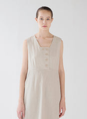 Sleeveless Button-Front Linen Midi Dress for Women with Square Neckline and Flattering Fit