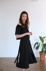 Asymmetric Midi Linen Skirt With Wrap Detail And Flowy Silhouette