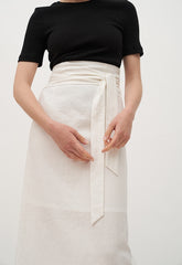 High-Waisted Wrap Linen Midi Skirt with Back Slit and Tie Waist for Elegant Styling
