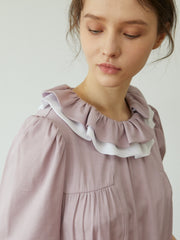 Linen Midi Dress with Ruffled Collar and Tie Waist – Elegant Short Sleeve Women's Dress