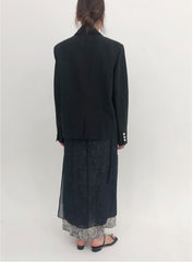 Tailored Double-Breasted Linen Blazer With Pearl Button Accents And Structured Silhouette