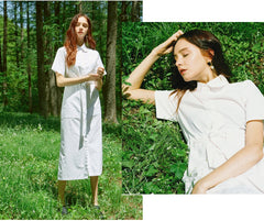 Short-Sleeve Linen Shirt Dress With Waist Tie And Side Slit