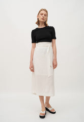 High-Waisted Wrap Linen Midi Skirt with Back Slit and Tie Waist for Elegant Styling