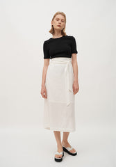High-Waisted Wrap Linen Midi Skirt with Back Slit and Tie Waist for Elegant Styling