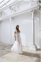 Elegant Full-Length Lace Dress With Delicate Floral Texture And Soft Sheer Overlay