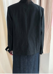 Tailored Double-Breasted Linen Blazer With Pearl Button Accents And Structured Silhouette