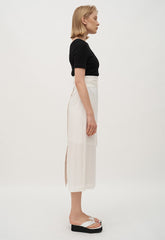 High-Waisted Wrap Linen Midi Skirt with Back Slit and Tie Waist for Elegant Styling