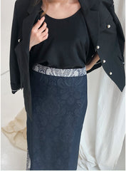 Tailored Double-Breasted Linen Blazer With Pearl Button Accents And Structured Silhouette