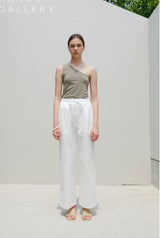 High-waisted wide-leg linen pants for women with drawstring waist – breathable summer essential