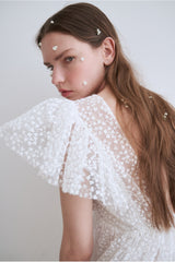 Elegant Full-Length Lace Dress With Delicate Floral Texture And Soft Sheer Overlay