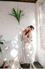 Vestido largo Elaine de lino y algodón con volantes