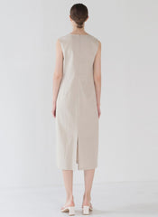 Sleeveless Button-Front Linen Midi Dress for Women with Square Neckline and Flattering Fit