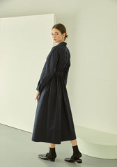 Elegant Cotton Poplin Midi Shirt Dress with Button Front, Long Sleeves, and Tailored Waist