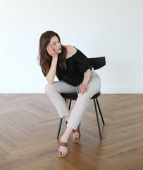 Off-Shoulder Linen Blouse with Elastic Neckline and Cropped Fit